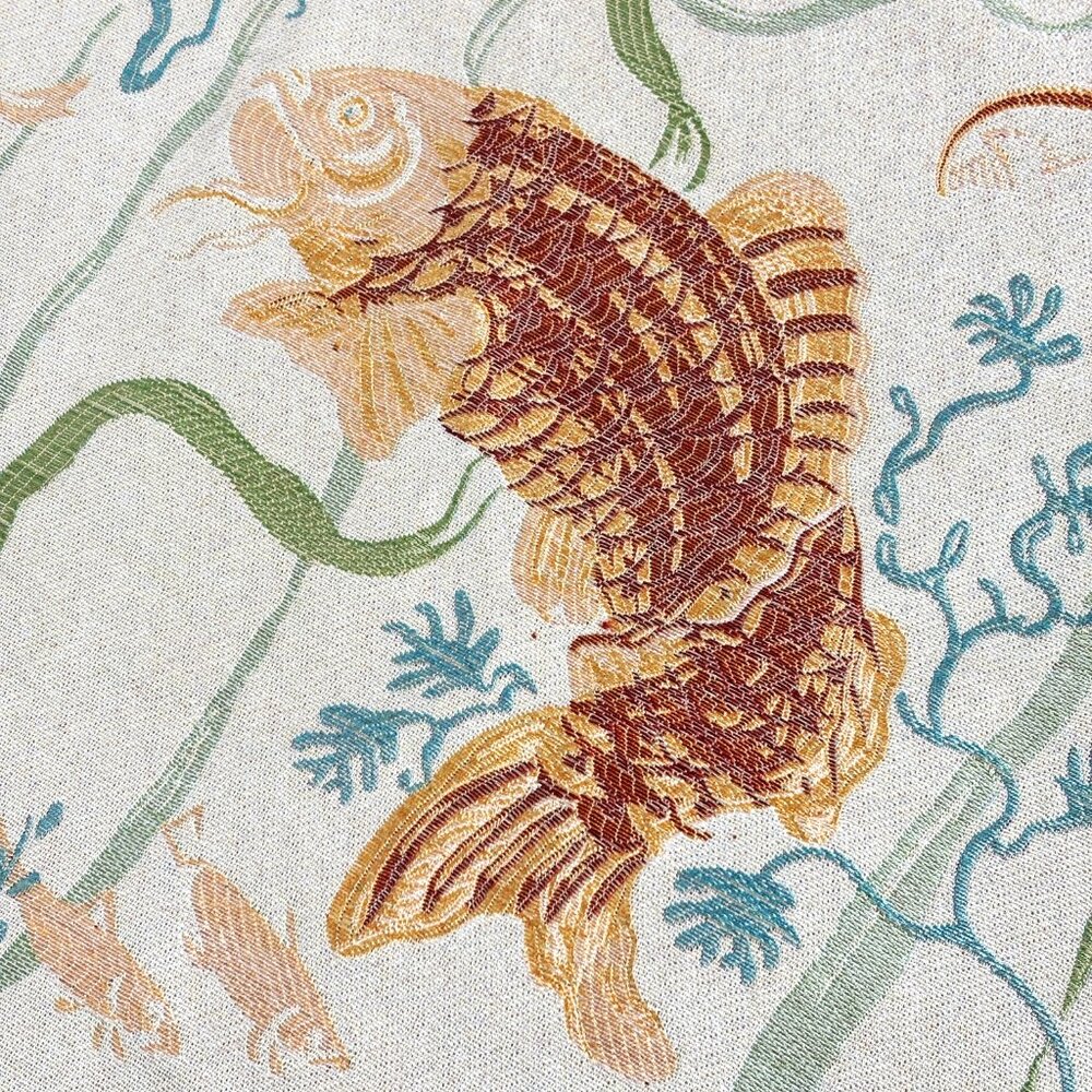 Koi Japanese inspired Jacquard woven Upholstery Fabric Remnant 40" x 52" NWOT - Picture 7 of 15